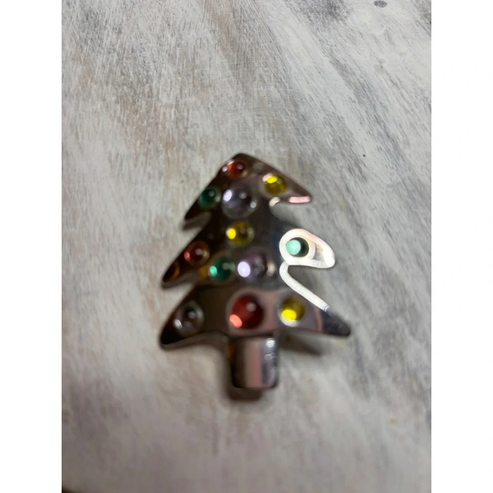 Silver Tone Christmas Tree Brooch Multi Color Cabochon Holiday Pin
